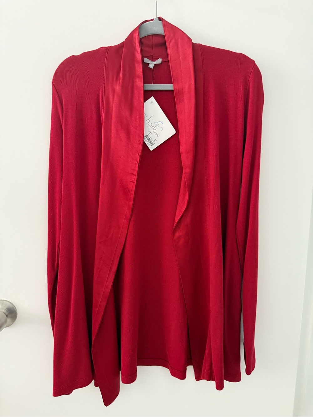 Women's Red Satin-Trim Open Front Robe - Harlow